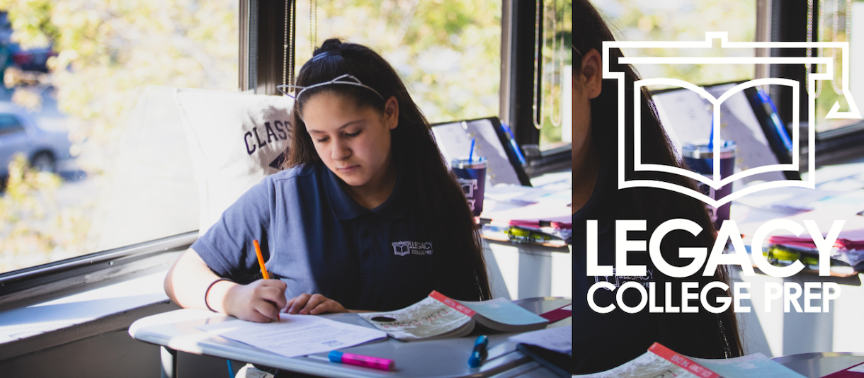 A student works on her schoolwork at Legacy College Prep