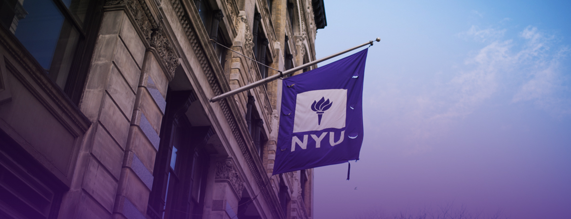 The NYU campus seen from above with student walking between the campus buildings.