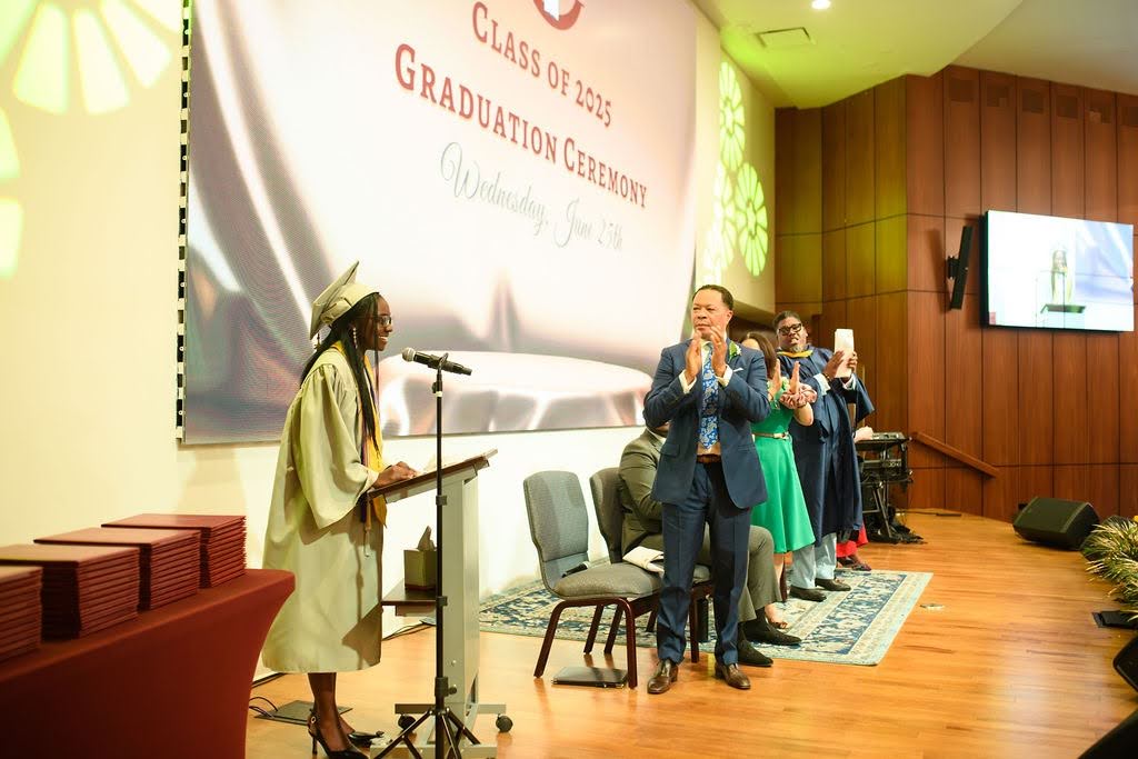A Challenge Charter Schools student speaks at the 2025 graduation ceremony.